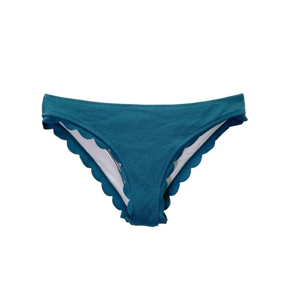 NWT Cupshe Bikini Set M Teal One Shoulder Scallop Edge Textured 2 Piece Swimsuit